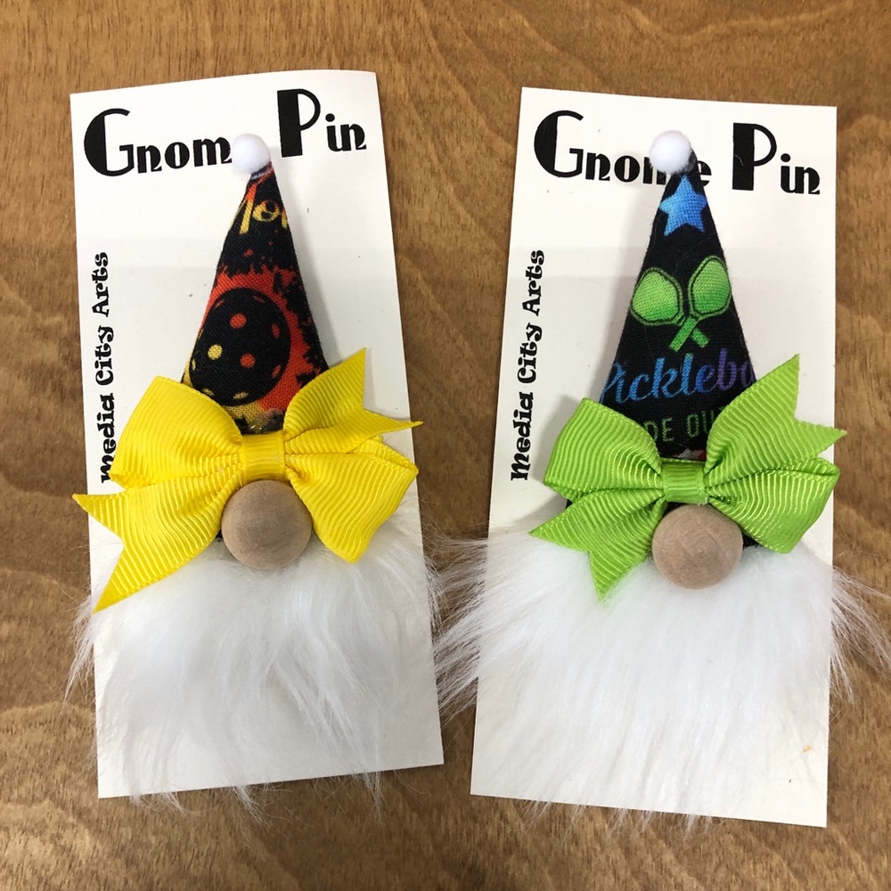 Pickleball Gnome Pin Brooch Bow Gift Guide Handmade Magnetic Sport Collector